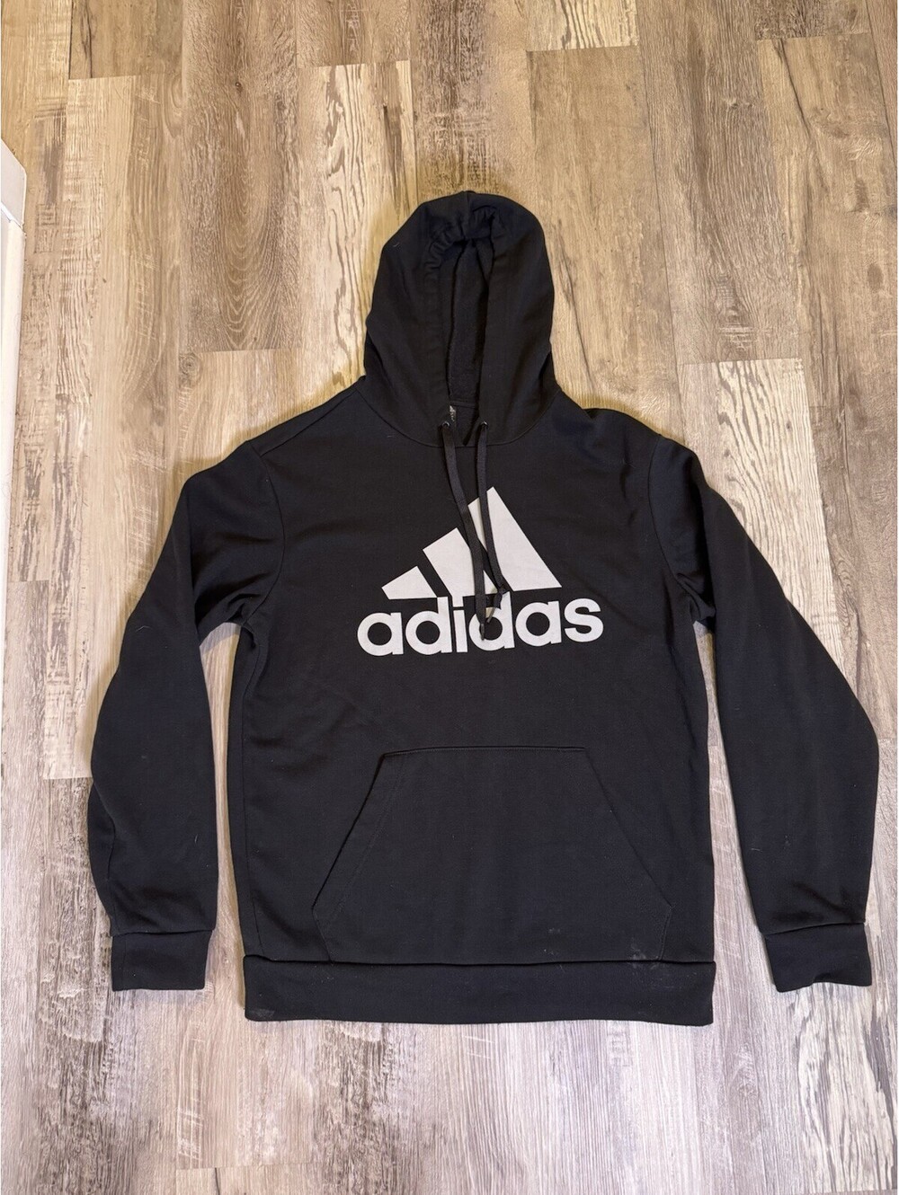 Adidas Golf Hoodie Mens Medium Black Essentials Fleece Pullover Big Logo